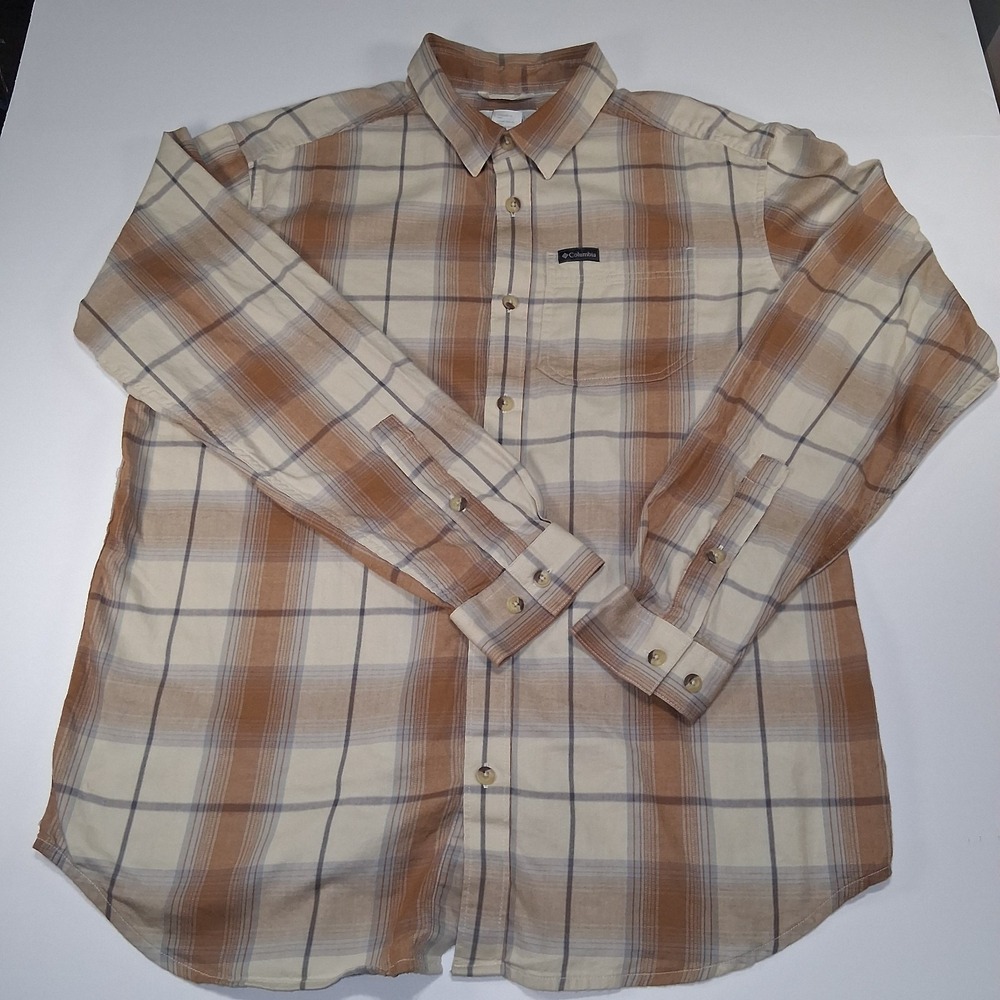 Columbia Men Casual‎ Shirt New L Vapor Ridge ||| Tan Plaid Long Sleeves Pocket